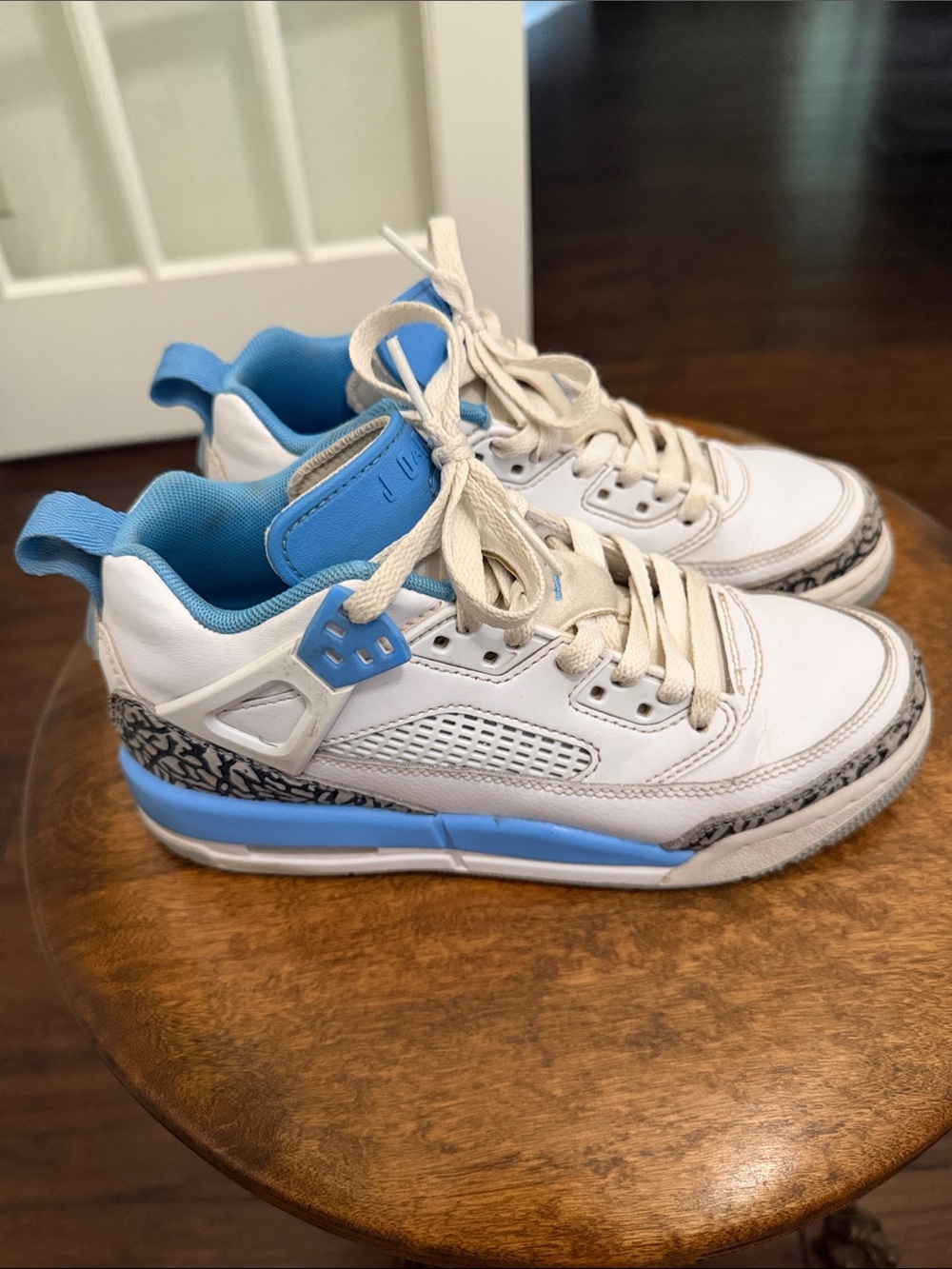Jordan Kids White and Light Blue Retro Sneakers